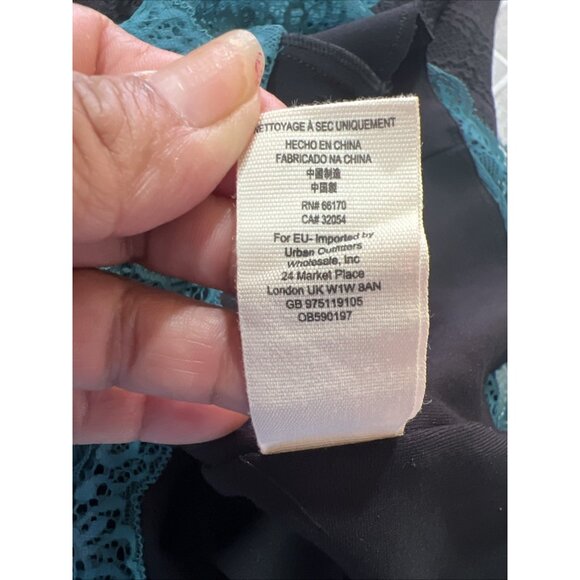 FREE PEOPLE ~X Small ~ Teal & Black Lace NATASHA Bodycon High Neck Dress - Picture 15 of 16